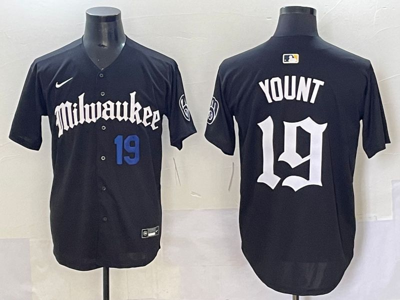 Men 2025 Milwaukee Brewers #19 Yount Black Five generations Joint Name Nike MLB Jersey style 3